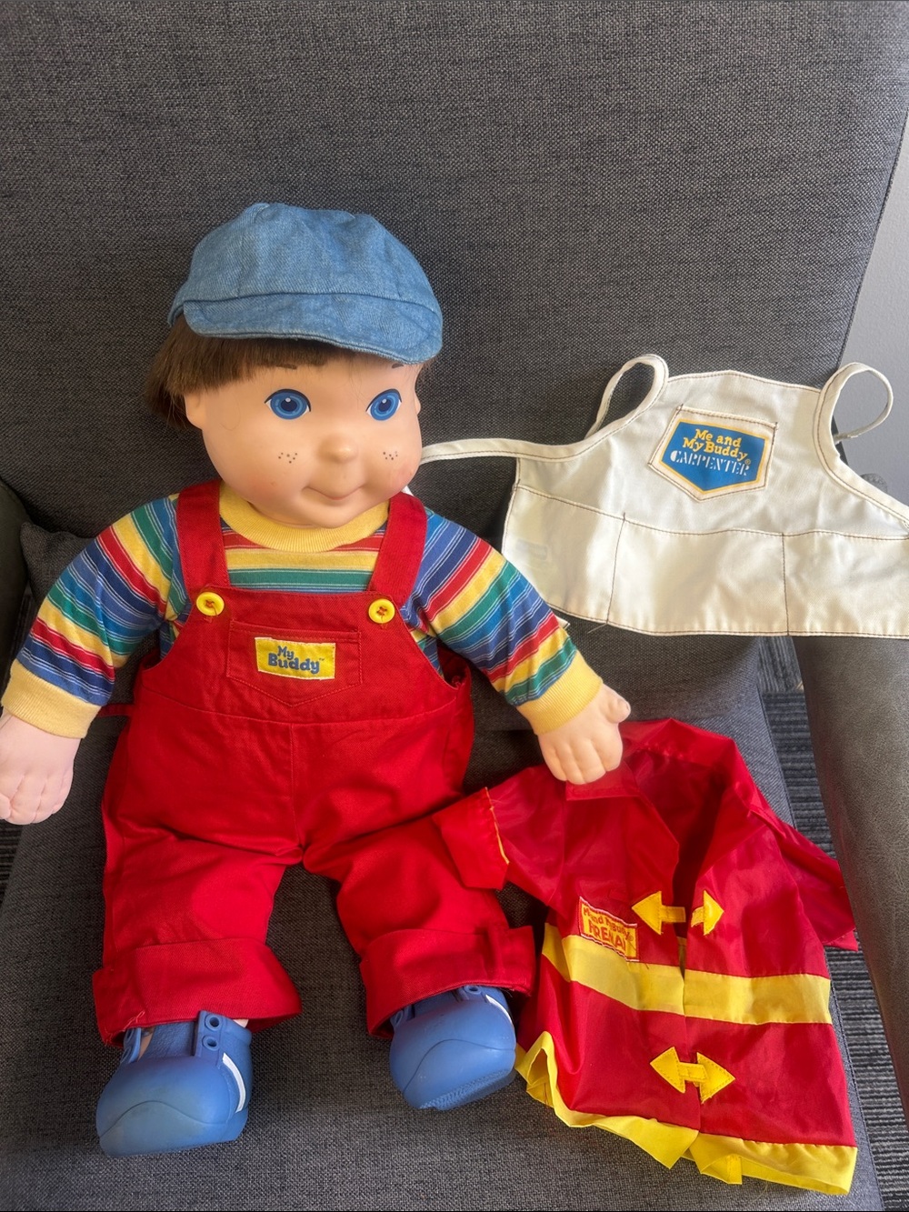 Bundle 1985 MY BUDDY DOLL A REAL PAL Hasbro Brown Hair Blue Eyes Boy & Clothes